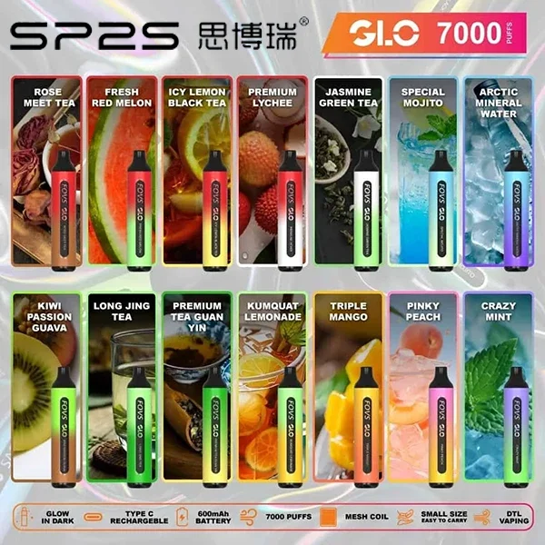 SP2S GLO 7000口現貨 | 可充電拋棄式電子煙、15 款潮流口味、台灣官網